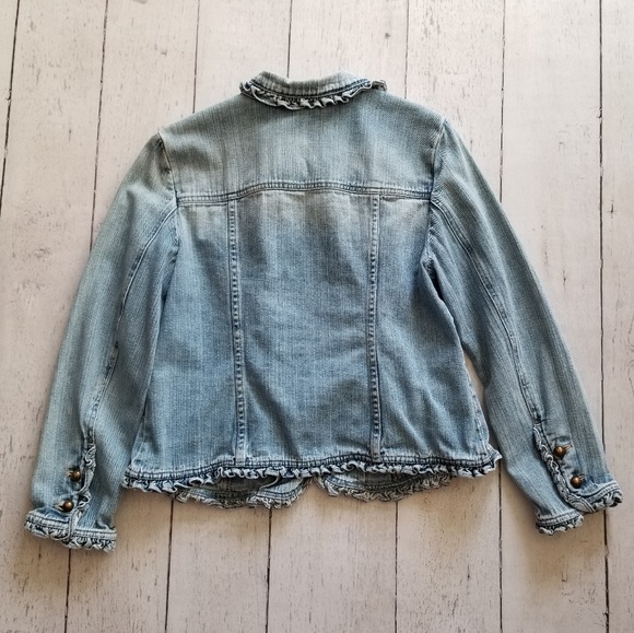 J. Jill Ruffle Trim Denim Jacket - Picture 5 of 8